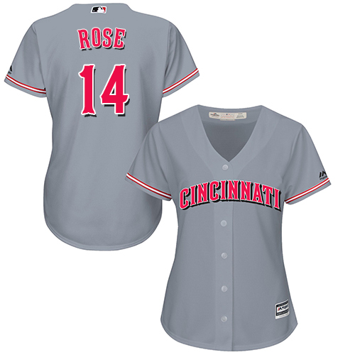 Reds #14 Pete Rose Grey Road Women's Stitched MLB Jersey - Click Image to Close